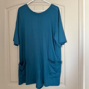 Teal Short Sleeve Romper with Pockets